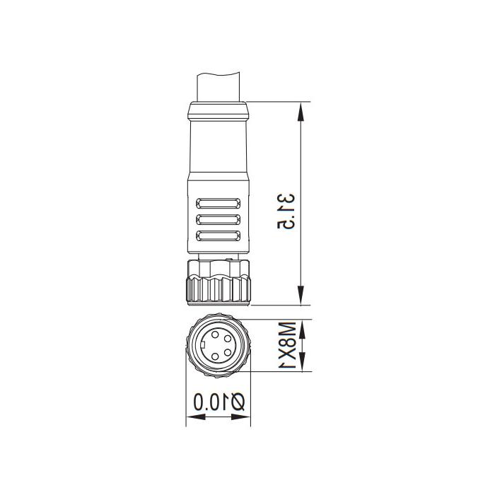 M8 4-PIN, straight female, single-end precast PVC non-flexible cable, gray sheathing, 63S123-XXX